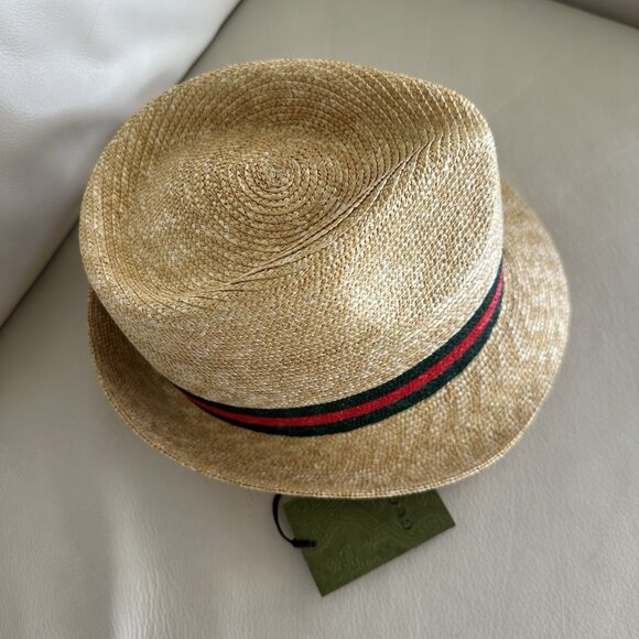 NWT 100% Authentic Gucci Beige Web Sherry Line Straw Hat Size XS